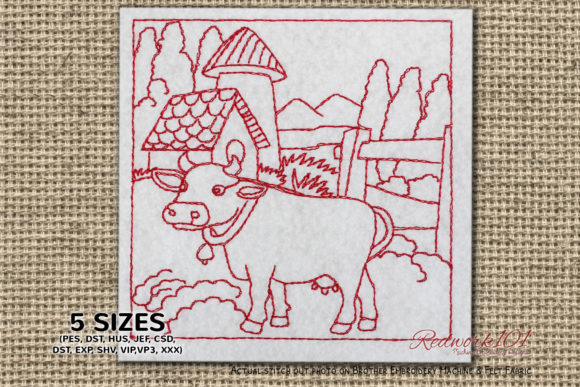 Cartoon Cow in Pasture Redwork: A Designer's Review
