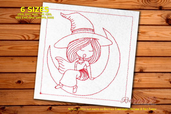 Fancy Witch Sitting on the Moon Redwork Review